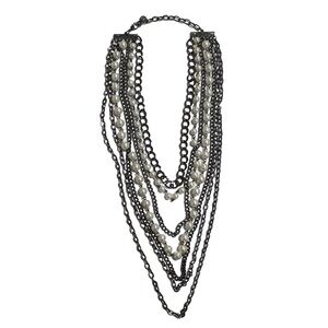 R.J. Graziano Faux Pearl and Black Chain Multi-Strand Necklace